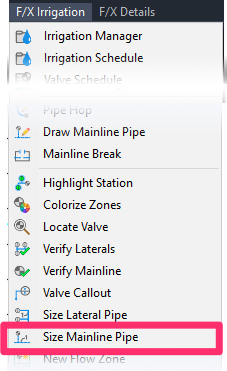 F/X Irrigation menu